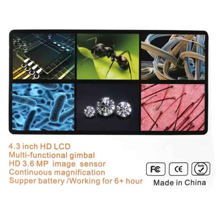 600X Microscope 4.3" LCD Display 3.6MP